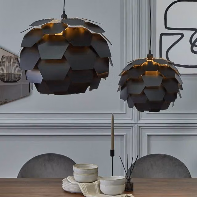 Wyld and Coco Black Modern Suspended Pendant Lamp with E27 Sphere Shade – 1