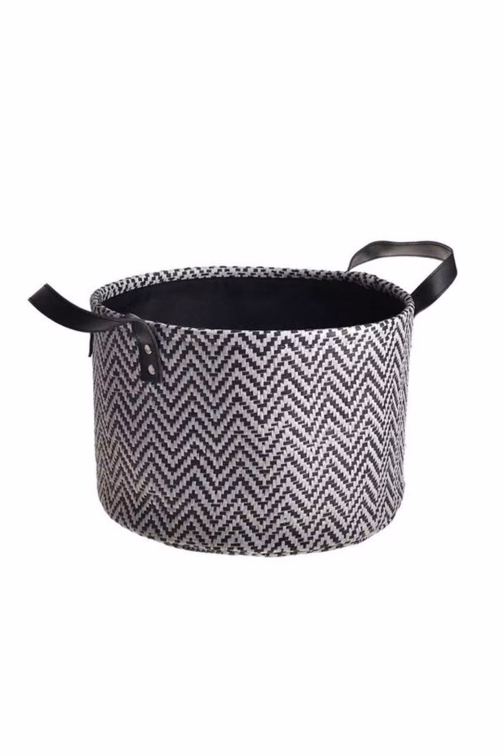KDMD Round Fabric Basket with Zigzag Design in Black and White – 2