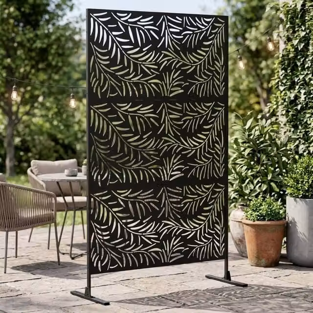 STILVORA Black Steel Freestanding Garden Privacy Screen Paravent, H: 198 cm x W: 45 cm – 1