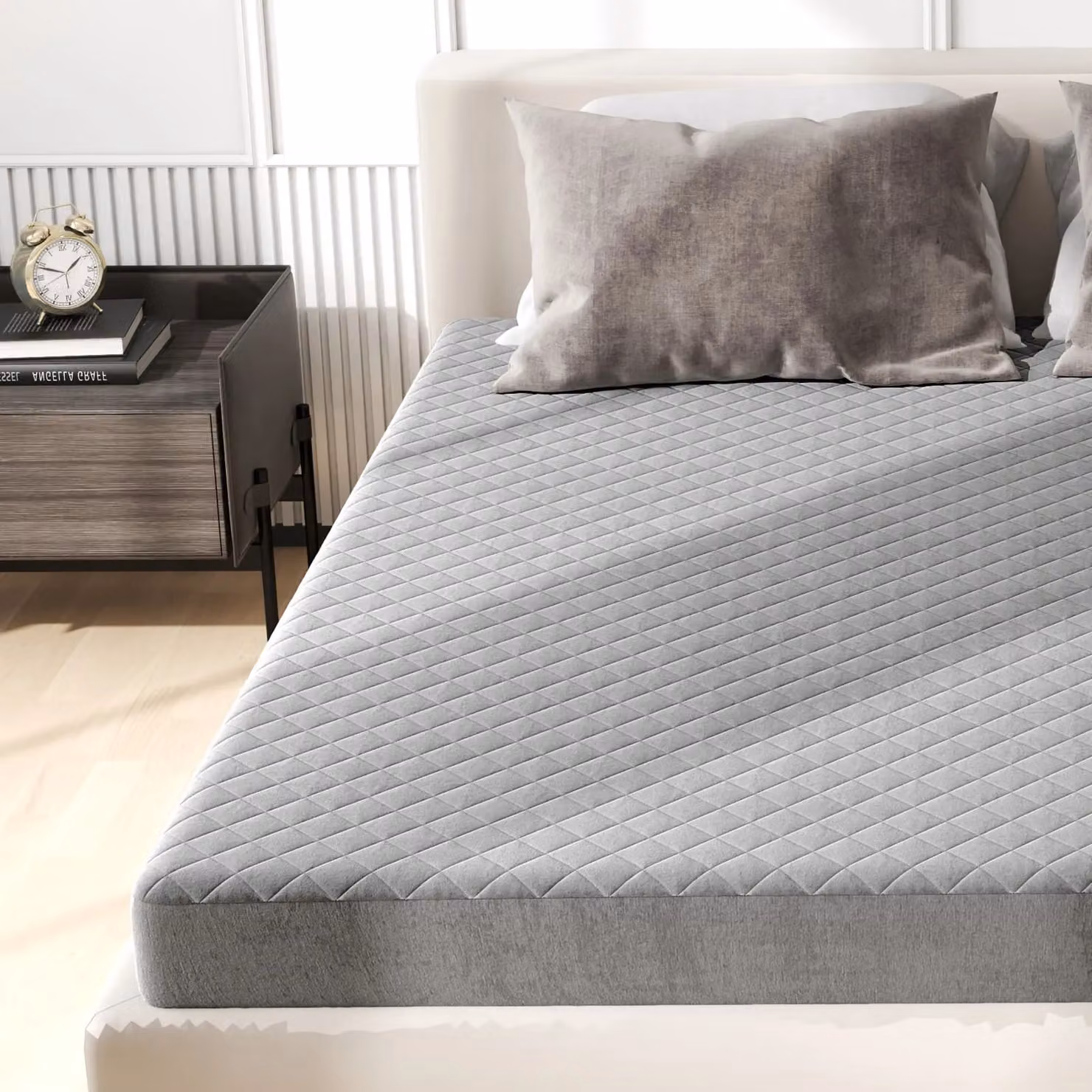 Costway Super King Size Velvet Mattress Topper and Protector in Grey, 200 x 200 cm – 5
