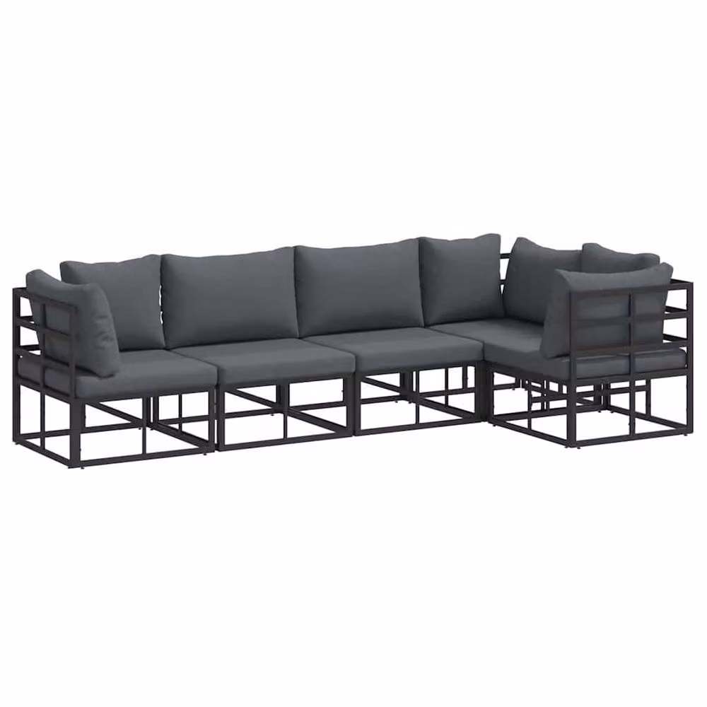 Berkfield Home 5 Piece L-Shape Garden Sofa Set with Upholstered Cushions and Scatter Pillows in Black Powder Coated Aluminium – 2