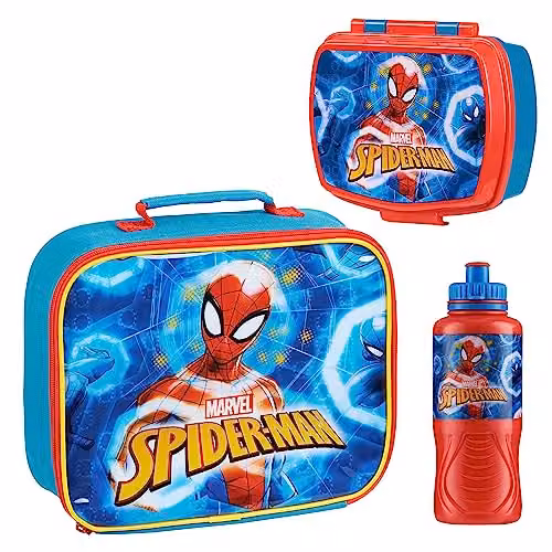 Marvel Spiderman 3 Piece Insulated Lunch Set with 430ml Water Bottle, Multicolour