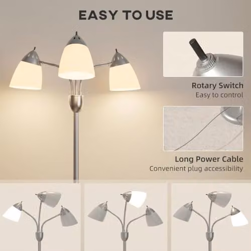 HOMCOM Silver Arc Tree Floor Lamp with Adjustable Light and Bulb Included, Height: 155 cm – 3