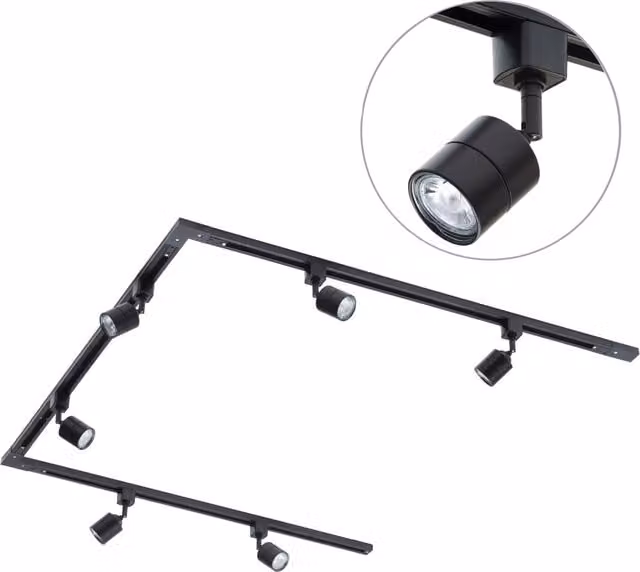 Litecraft 3m U-Shape Track Light Kit with Soho Spotlight Heads and LED Bulbs, Black