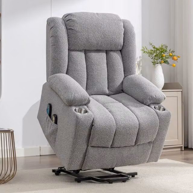 Artemis Home Lovell Electric Lift Assist Riser Recliner with Massage and Heat in Light Grey Bouclé Fabric