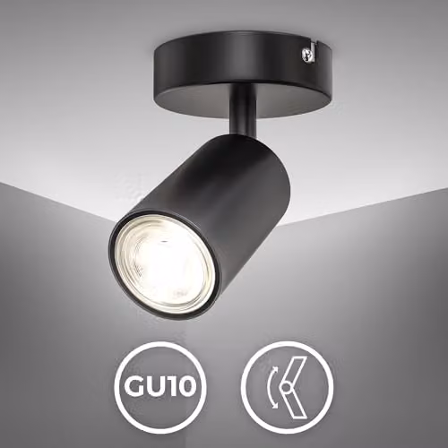 B.K.Licht Modern Black Metal Ceiling and Wall Spotlight, Adjustable Round GU10 Lamp, W/D/H: 9 x 9 x 9 cm – 5