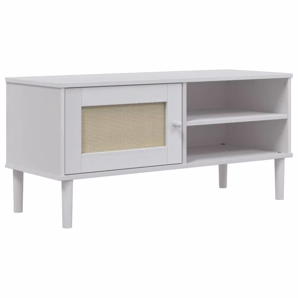 Berkfield Home SENJA TV Cabinet in White Rattan Look Solid Pine Wood, W/D/H: 106 x 40 x 49 cm – 3