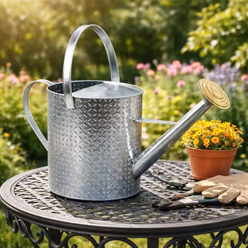 Simpa 9L Vintage Embossed Galvanised Steel Watering Can with Rose in Silver – 2