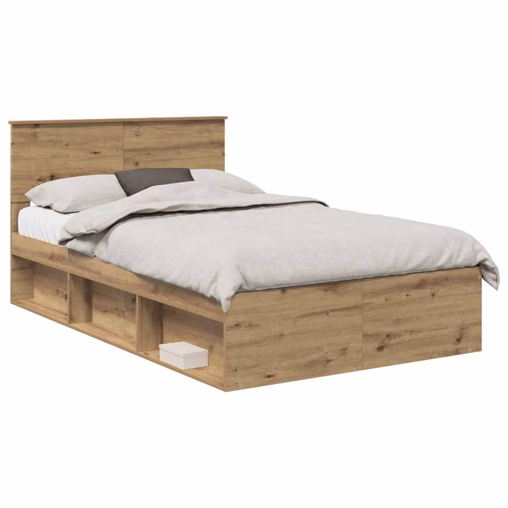Berkfield Home Artisan Oak Bed Frame in Brown, Engineered Wood, W: 135 cm, L: 190 cm – 2