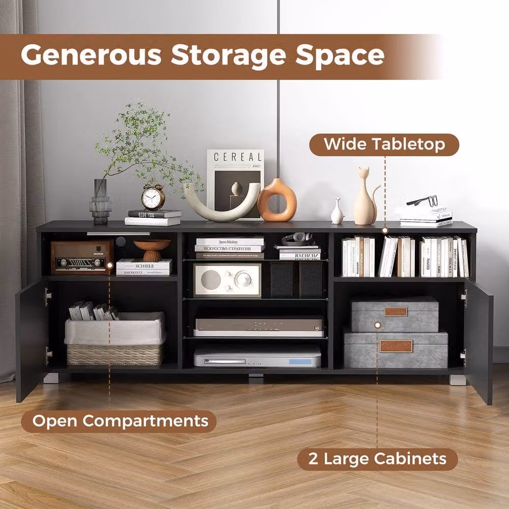 Costway Modern Black TV Stand Console Table and Entertainment Centre for up to 65 inch TVs – 6