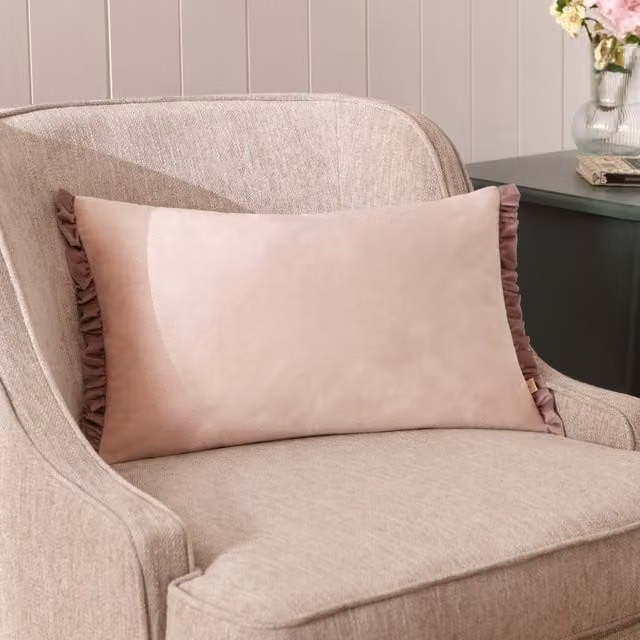 Wylder Pink Velvet Rectangular Cushion with Removable Cover W/D/H: 50 x 30 x 30 cm