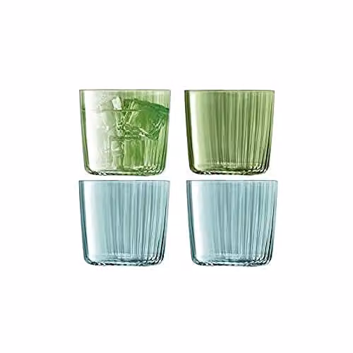 LSA International Gems Striped Glass Tumbler, Green, 310ml, Set of 4
