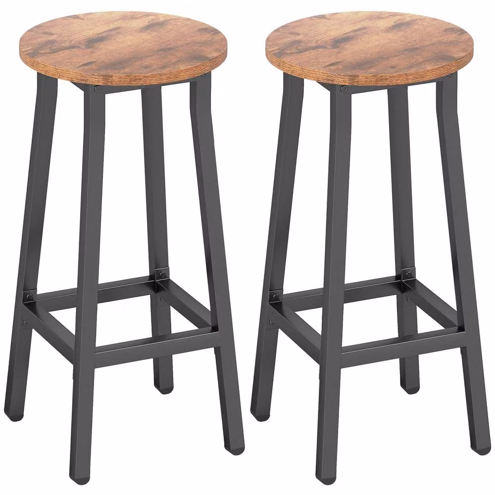 Wyld Haus Rema Set of 2 Industrial Round Bar Stools in Brown and Black Metal, Height: 65 cm – 2