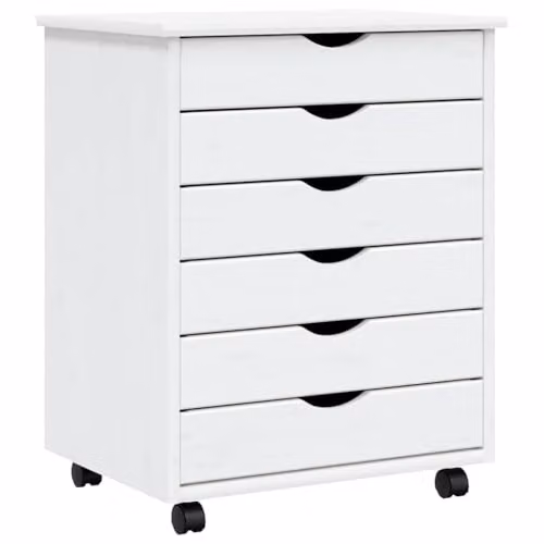 vidaXL MOSS Rolling Cabinet with Drawers in White Solid Pine Wood – 1