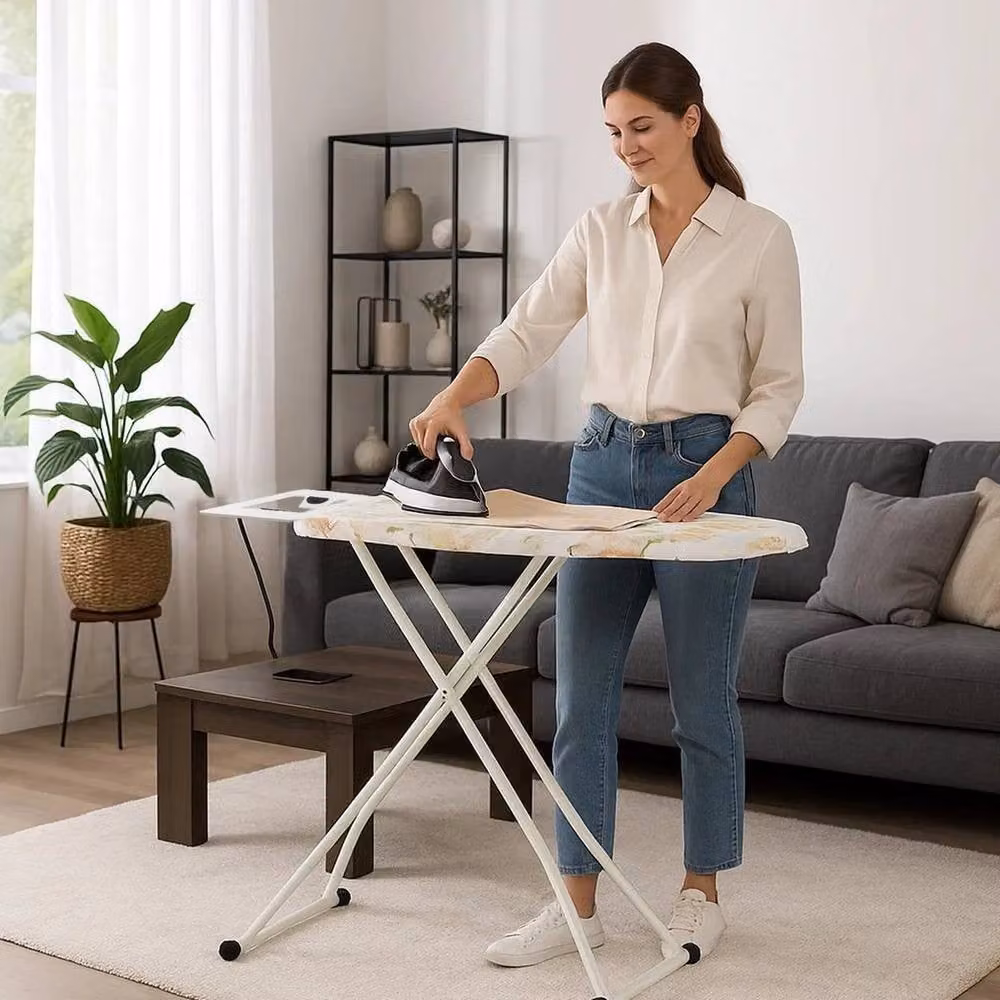 Kelvenix Floral Height Adjustable Ironing Board in White, 0.6m2 – 2