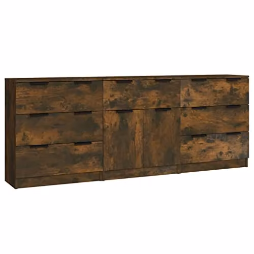 vidaXL 3 Piece Sideboard Set in Brown Smoked Oak Engineered Wood – 1