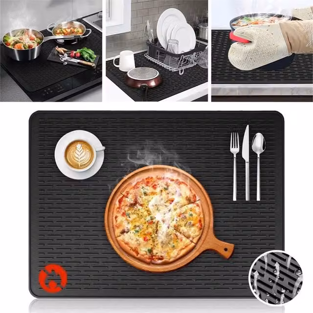 SPETLEK Large Heat Resistant Silicone Counter Mat, Black, W/D: 100 x 100 cm – 1