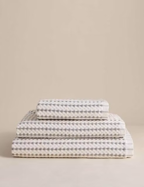 M&S White Pure Cotton Striped and Spotty Towel