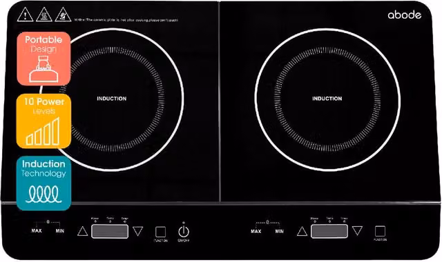Abode AINDH2003 Portable Double Induction Hob with Digital Touch Control and Timer in Black – 1