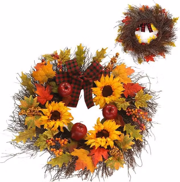 Kidkid Rustic Autumn Festival Wreath with LED Lights in Orange and Multicolour