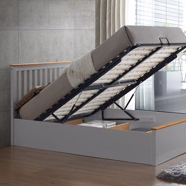 Bedmaster Malmo Grey Wooden Ottoman Storage Bed with Lift Up Base, W: 140 cm, L: 200 cm