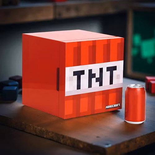 Menkind Minecraft TNT Block Mini Fridge, Red and Multicolour, 6 Can Capacity – 4