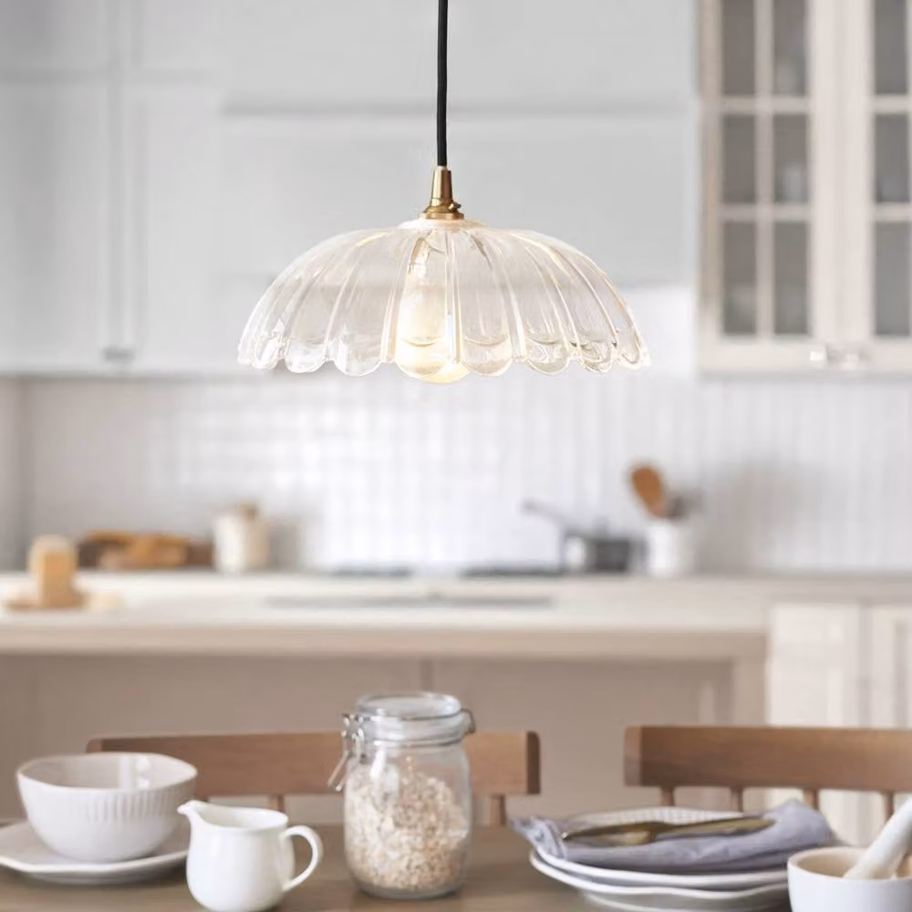 Netlighting Eltham Glass Pendant Light in Aged Brass and Gold with Black Braided Cable and Transparent Glass Shade – 2