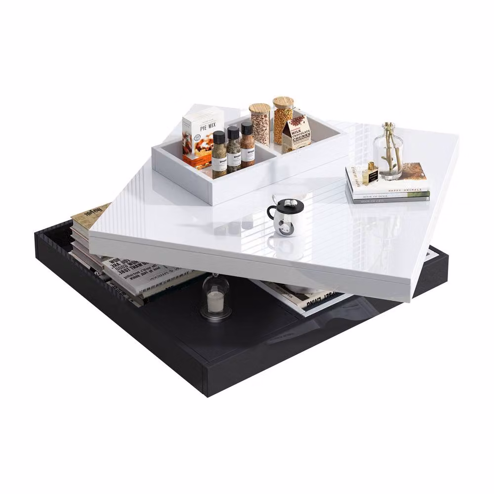 Matteo Modern High-Gloss Rotating Coffee Table with Storage in White and Black – 2