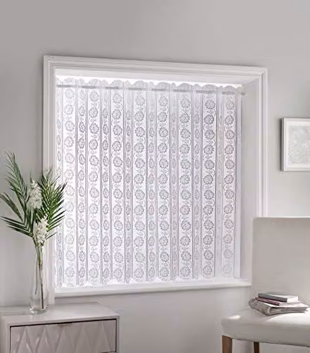 Tyrone Textiles White Floral Textured Voile Vertical Pleated Window Blind Panel, W: 183 cm, H: 122 cm