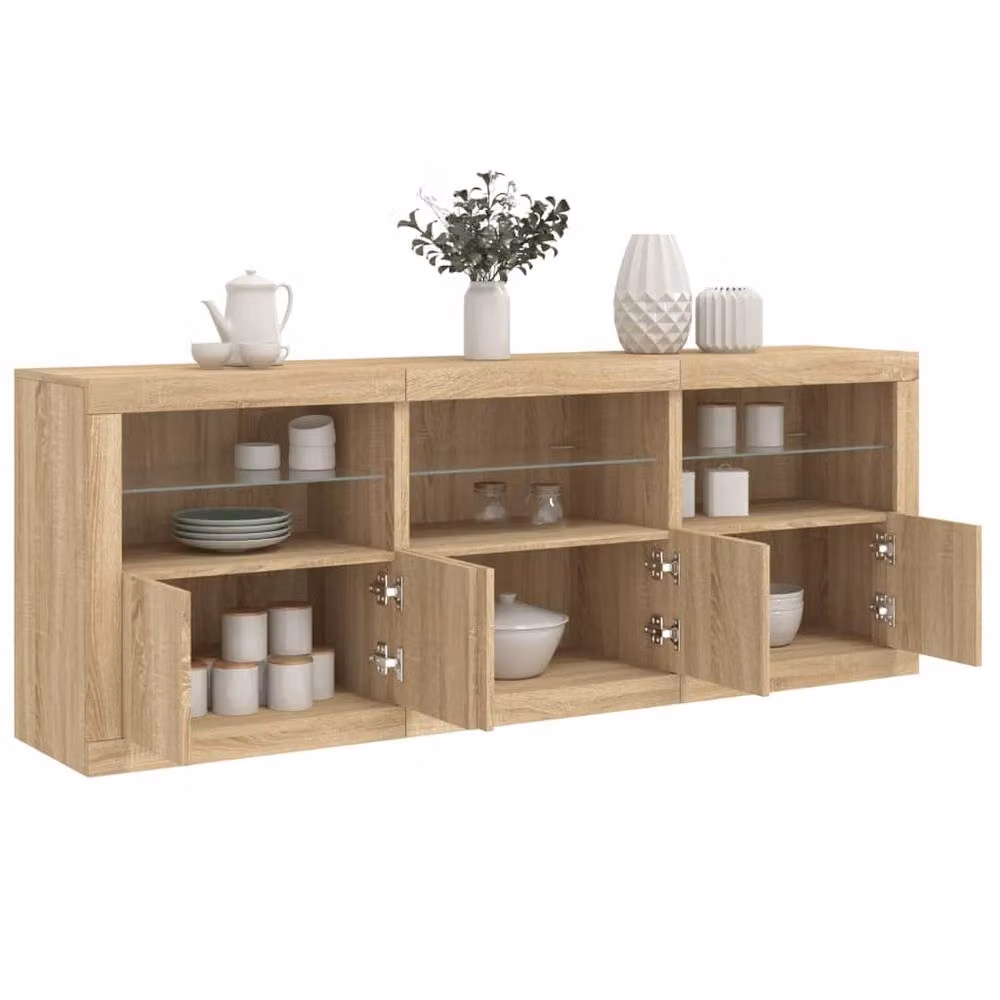Berkfield Home Modern Sideboard with Integrated LED Lights in Sonoma Oak, Beige and Brown, W/D/H: 181.5 x 37 x 67 cm – 2