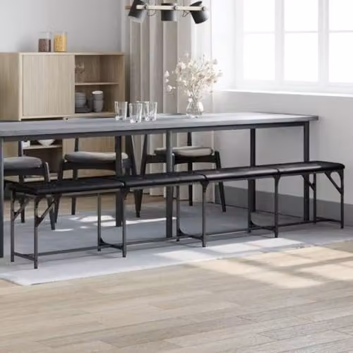 vidaXL Modern Dining Bench in Black with Steel and Synthetic Leather, W: 248 cm, D: 32 cm, H: 45 cm – 2