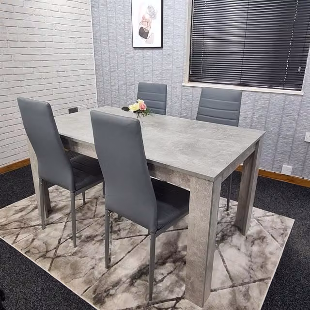 KOSY KOALA Dining Table and 4 Chairs Set in Brown with Stone Grey Effect Rectangular Table and Grey Faux Leather Chairs – 1