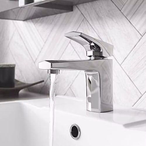 Nuie Hardy Modern Square Mono Basin Mixer Tap with Pop Up Waste, Chrome, H: 153 mm, W: 50 mm – 2