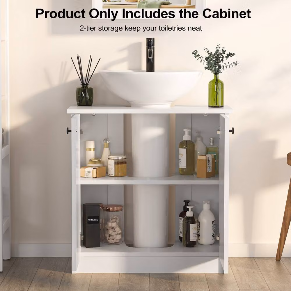 KEEPREAPER White Freestanding Under Sink Bathroom Cabinet with 2 Soft-Close Doors and Internal Shelves, Width: 60 cm – 2