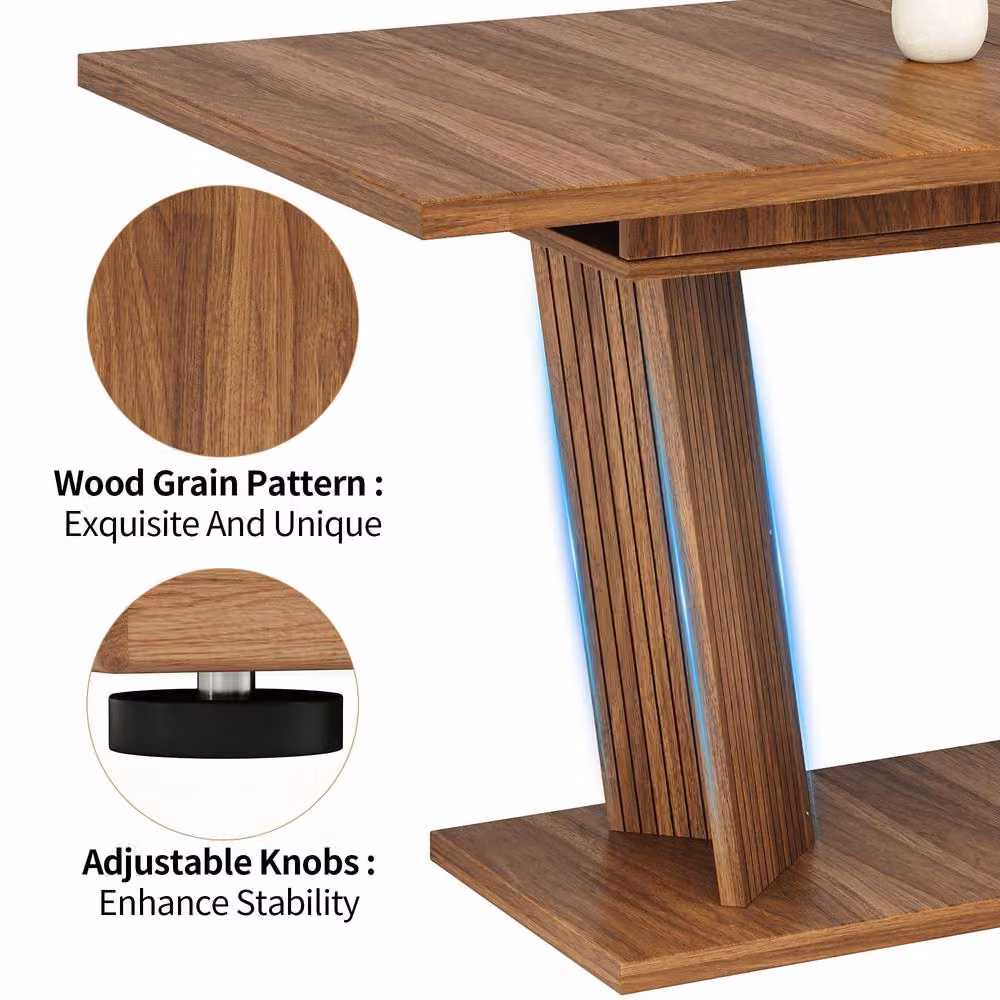 Merax Extending Dining Table with Fluted Double Pedestal Base in Walnut Brown – 3