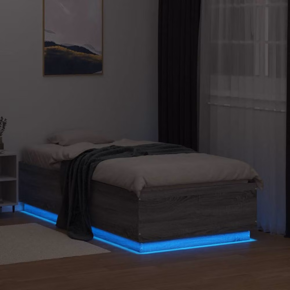 Berkfield Home Sonoma Single Bed Frame with LED Under-Bed Lighting in Grey, W/D/H: 90 x 193 x 40 cm – 3