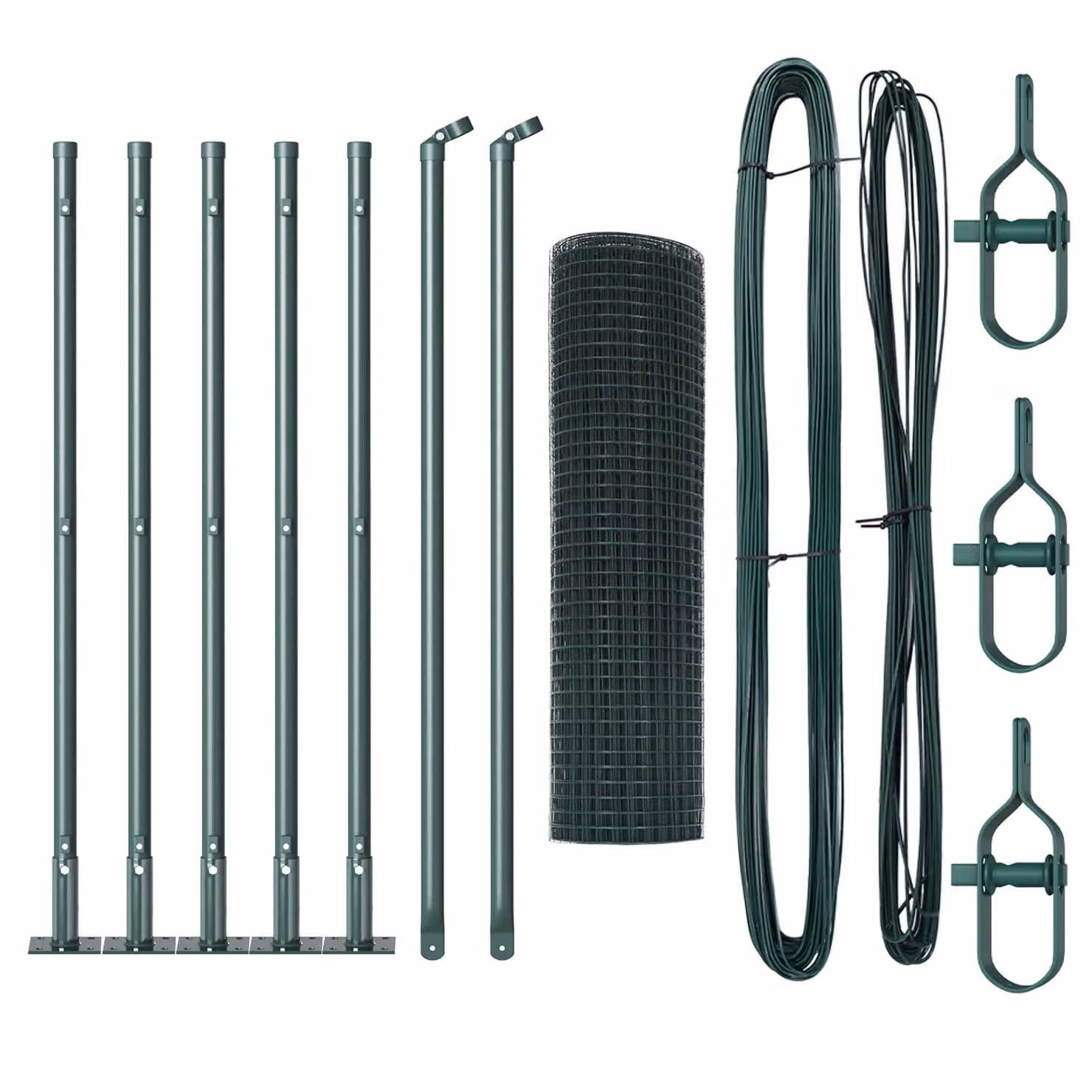 Berkfield Home Green Powder-Coated Steel Welded Wire Fence with 7 Flanged Round Posts, W: 10 m, H: 0.6 m – 2