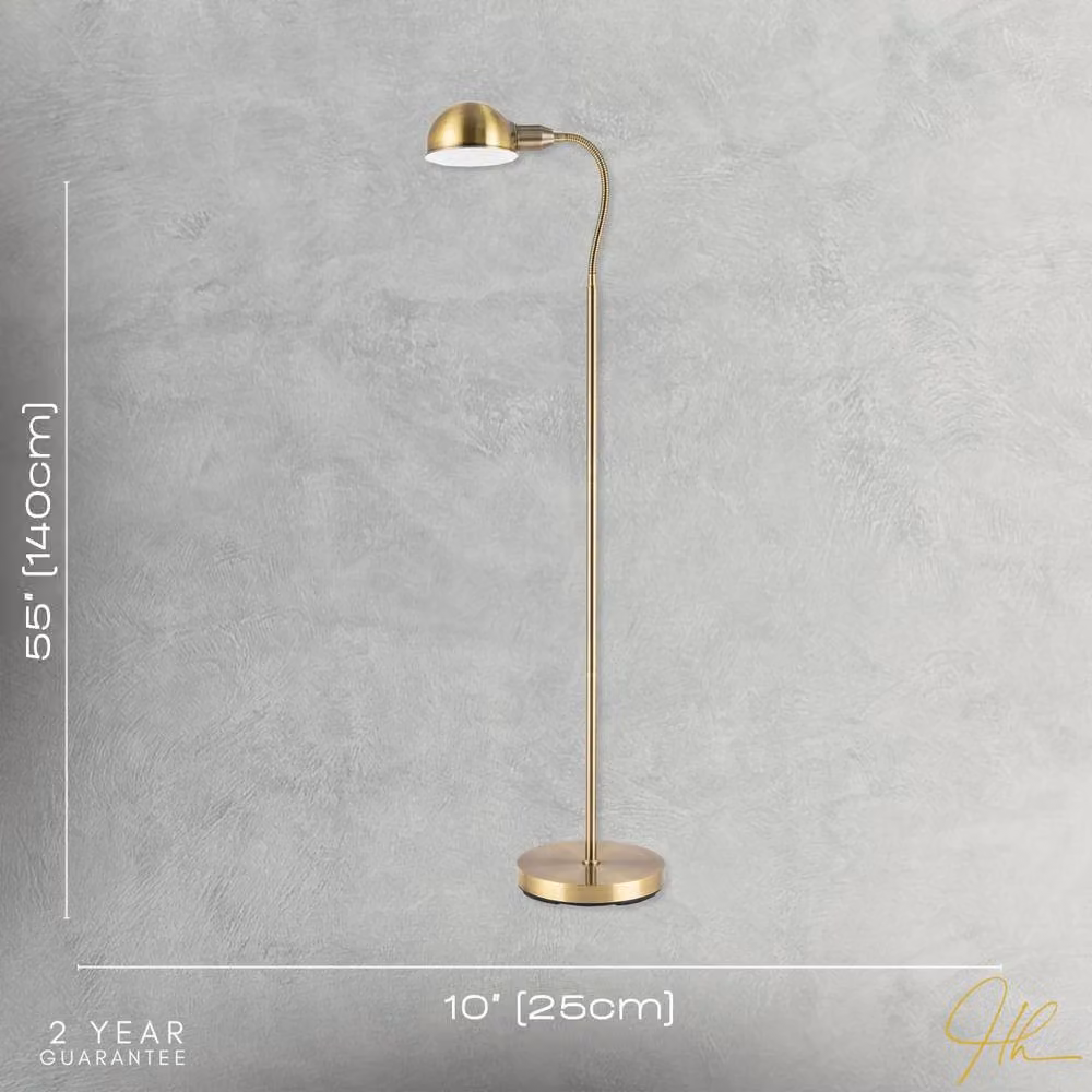 Happy Homewares Antique Brass Task Reading Floor Lamp with Adjustable Dome Head in Gold/Brass – 3