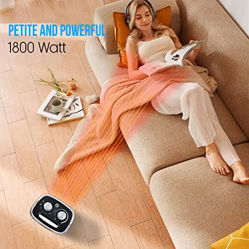 PureMate 1800W Ceramic Fan Heater in Black with Adjustable Thermostat, Tilt Protection and Overheat Protection – 7