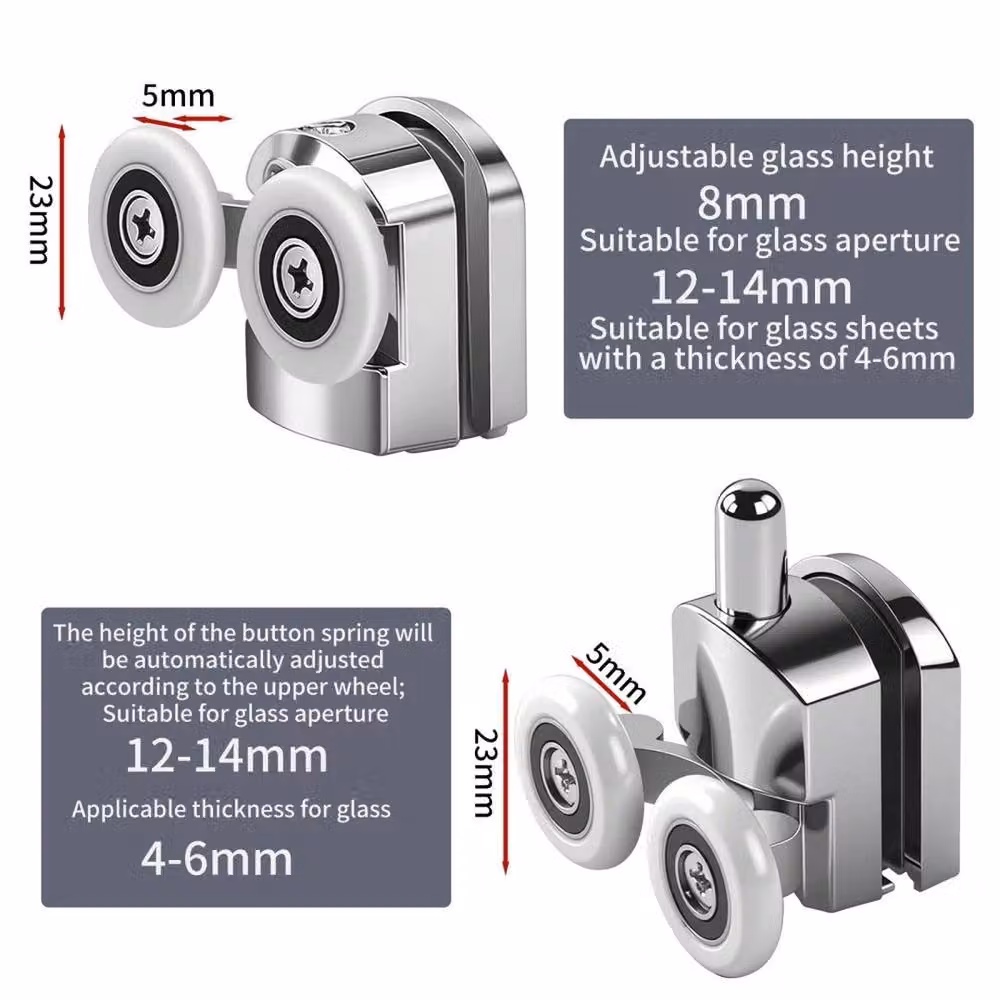 VOGREX 4-Piece Curved Shower Roller Replacement Set in Silver – 2