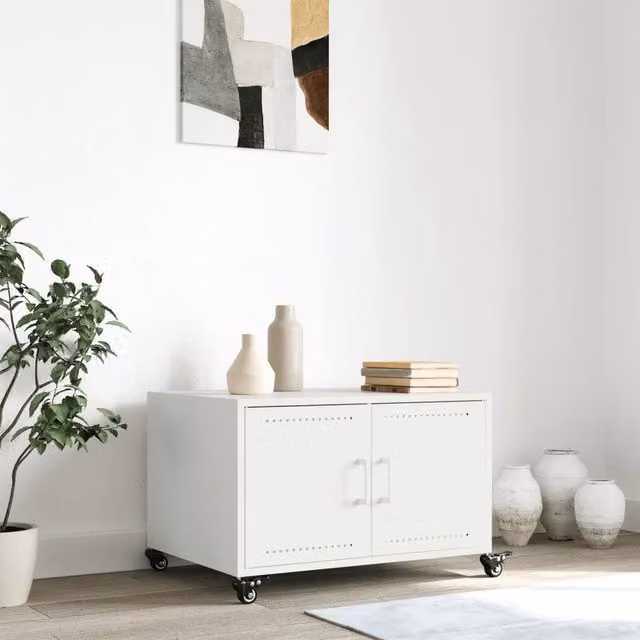 Berkfield Home Sturdy White Metal Coffee Table W: 68 cm, D: 50 cm, H: 43.5 cm