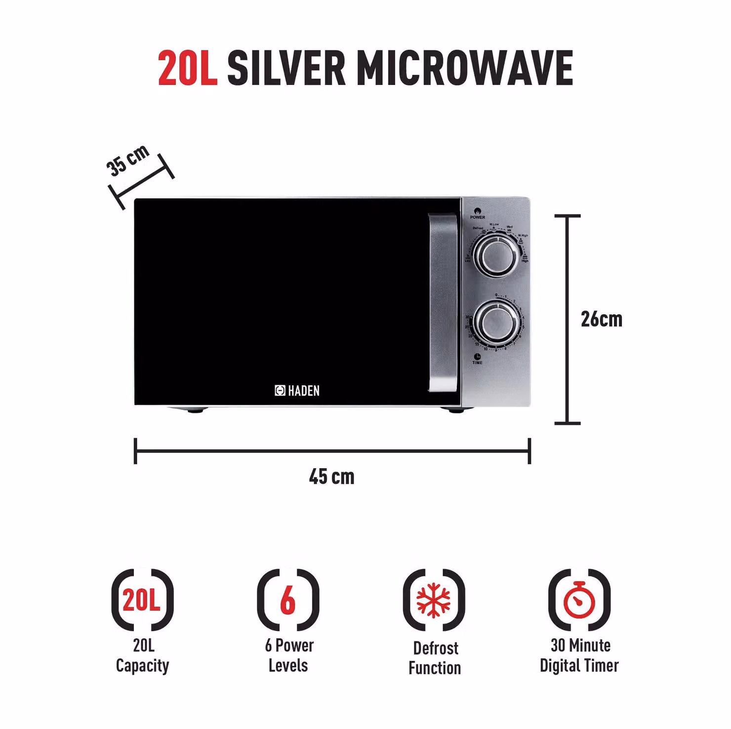 Haden Chester 700W Solo Countertop Microwave Oven in Silver and White – 2