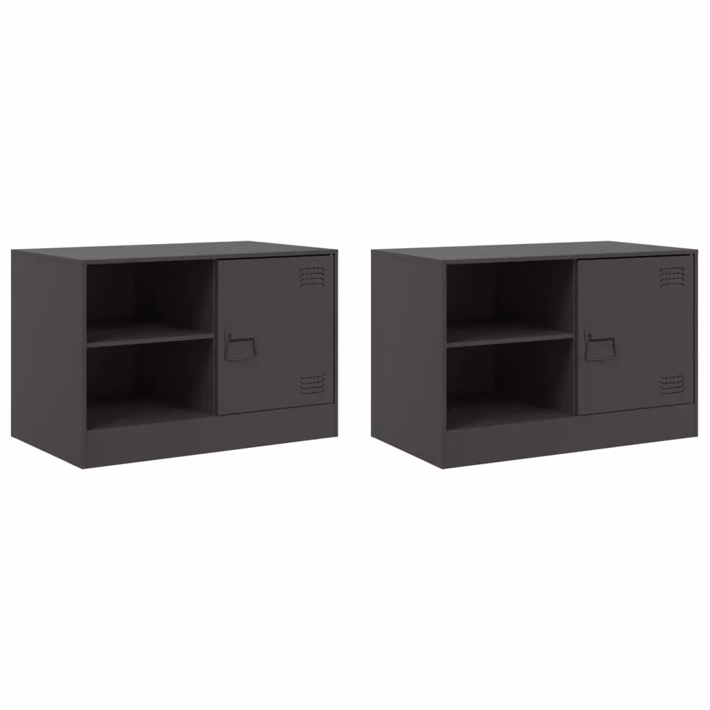 Berkfield Home Set of 2 Industrial Black Metal TV Cabinets with Hinged Doors and Internal Shelves, W/D/H: 67 x 39 x 44 cm – 2