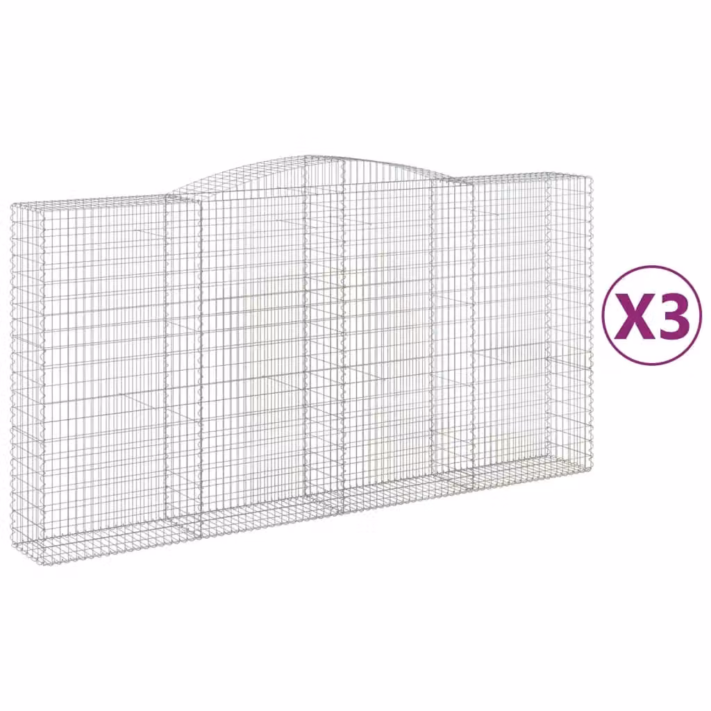 Berkfield Home Arched Gabion Baskets, 3 Piece Set, Silver Galvanised Steel, W: 400 cm, D: 50 cm, H: 200-220 cm – 2