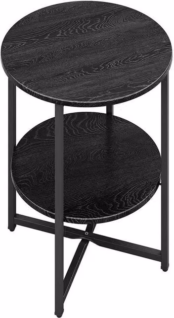 KORVIXA Black Round Coffee Table with 2-Tier Shelf, W/D/H: 100 x 100 x 47 cm