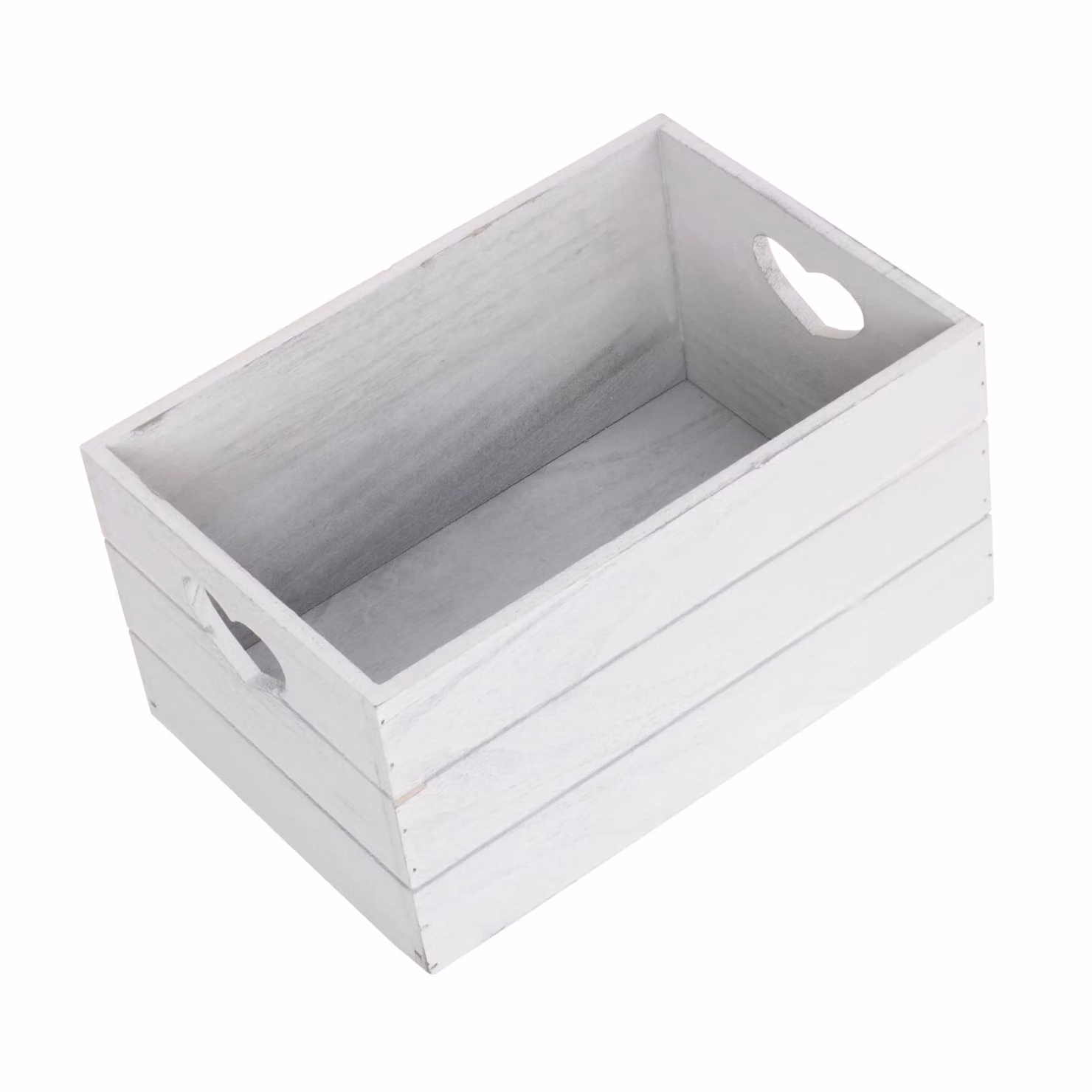 Red Hamper Vintage Effect Heart Cut Handle Wooden Storage Crate in Grey and Red, W/D/H: 30.0 x 20.0 x 16.0 cm – 1