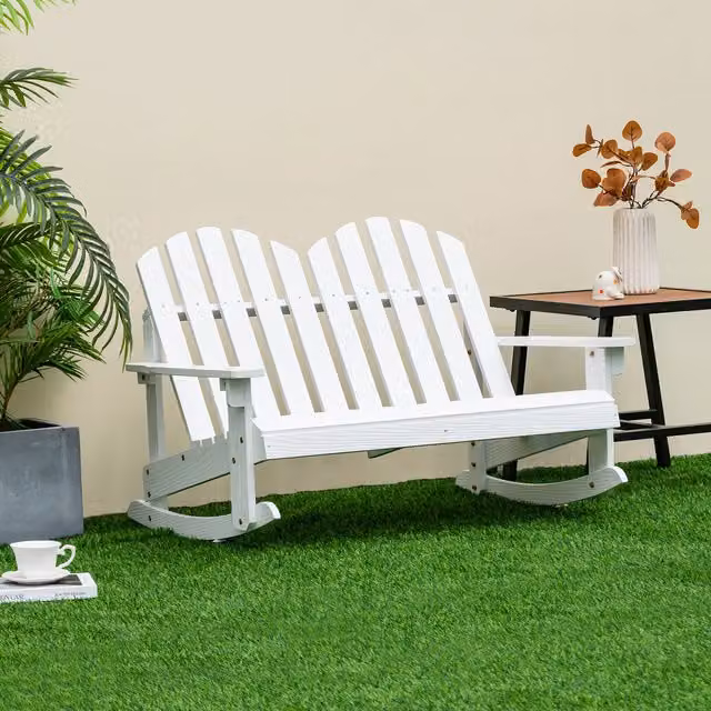COSTWAY 2-Person Adirondack Rocking Chair in White