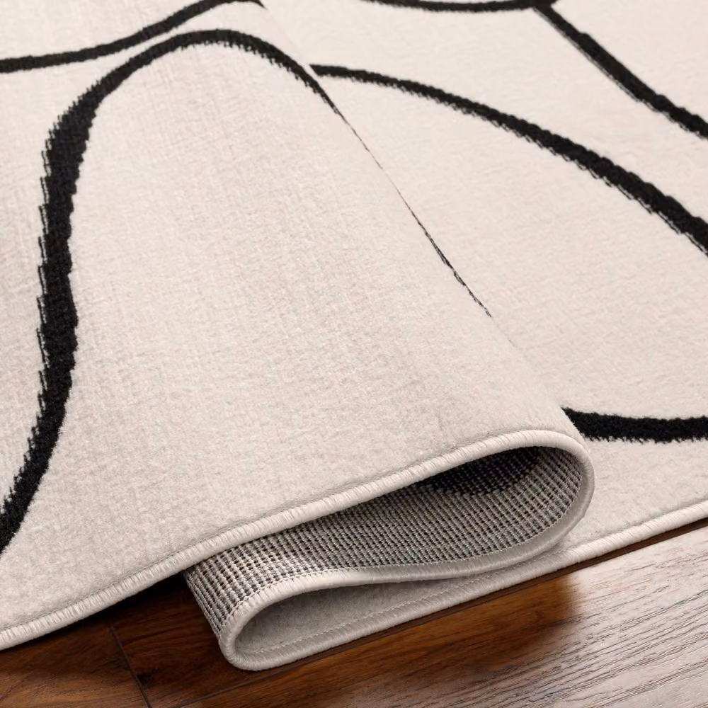 Livabliss Pisa Modern Abstract Rectangular Rug in White, Black and Beige, W/D/H: 80 x 150 x 0.6 cm – 6
