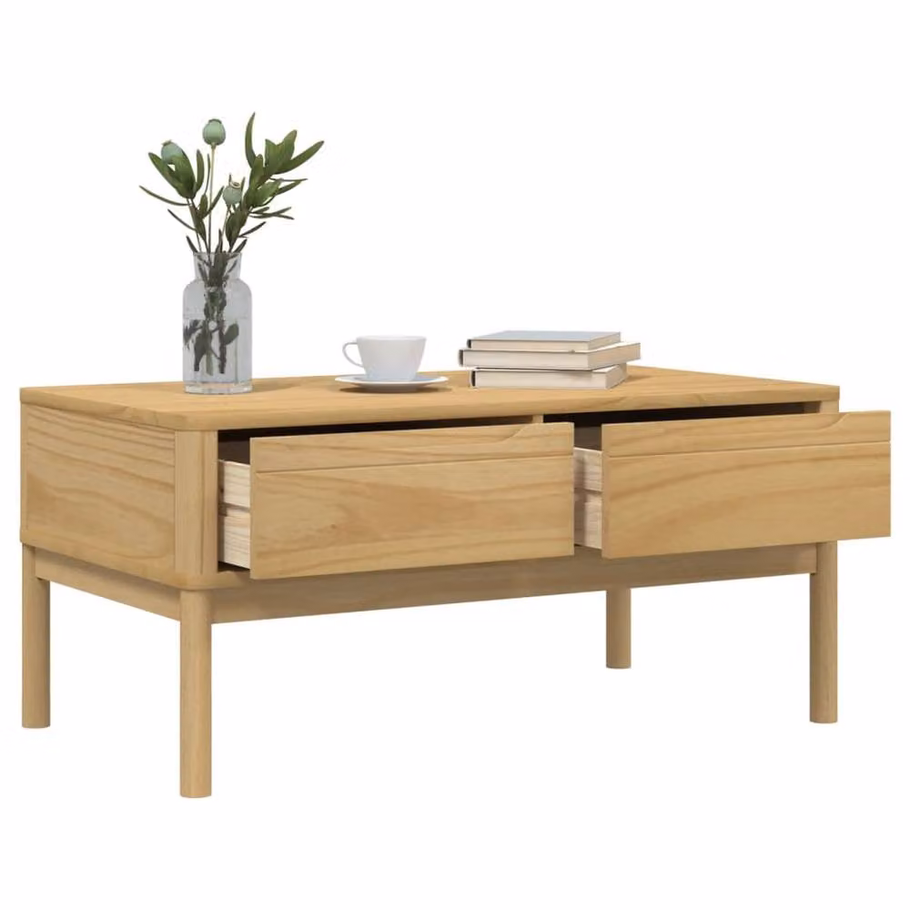 Berkfield Home Floro Coffee Table in Wax Brown Solid Pine Wood W/D/H: 99 x 55.5 x 45 cm – 3