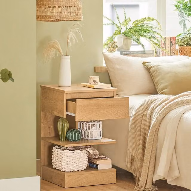 SoBuy Set of 2 E-Shaped Bedside Tables with 1 Drawer and 2 Shelves in Grey